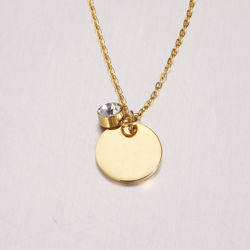 Stainless Steel Minimalist Engraved Pendant Necklace with Birthstone Charm