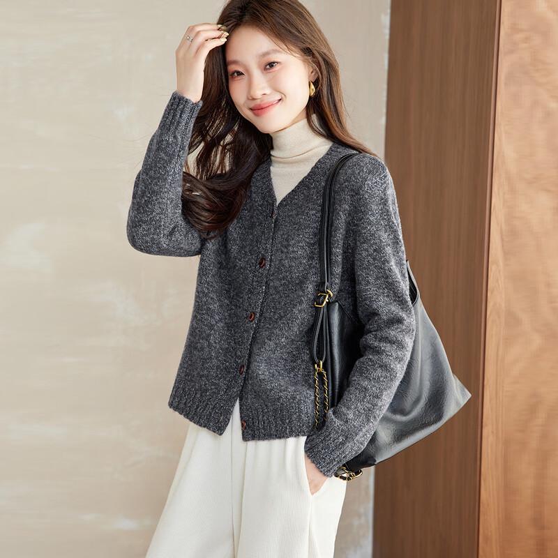Srcr Women's Thick 100% Wool Short Knit Cardigan