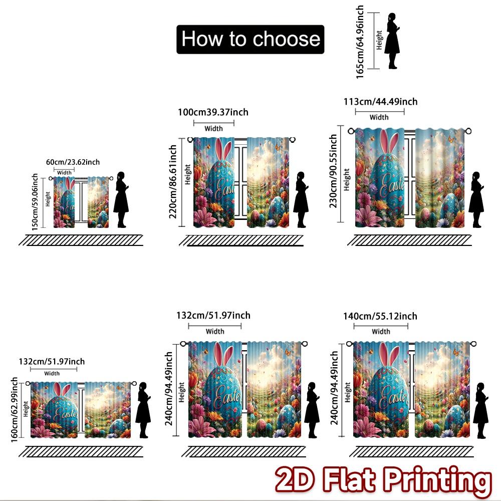 2D flat printing 2pcs Curtain Easter Bunny Flower Meadow Digital Printed Polyester Drapes Festive Holiday for Drapes for Bedroom