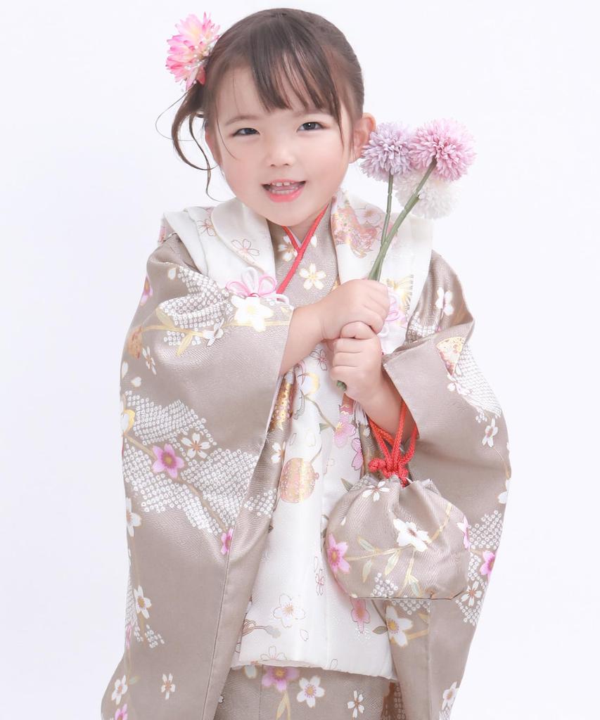 Shichigosan girl kimono full set dull Light brown [KYOETSU] [Kyoetsu] 3-year-old set, haori, accessories, 753, (4. sunlight)
