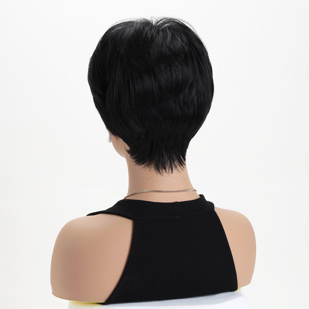 Stylish Women Short Layered Wave Hair Synthetic Black Wigs with Bangs for Daily Cosplay Lolita Heat Resistant Fibre