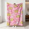 1Pc Cartoon French Fries Printed Flannel Blanket In Multiple Sizes, Soft And Comfortable, Machine Washable Gift Blanket