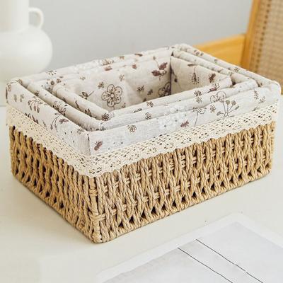 Rectangular Cosmetics Storage Box Save Space Weaving  Storage Tray Sundries Organizer  Bread