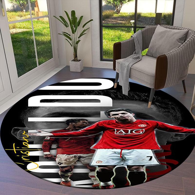Kulatý koberec CR7, Koberec do obývacího pokoje, ložnice, k pohovce, herny, Dekorace, Protiskluzová podložka