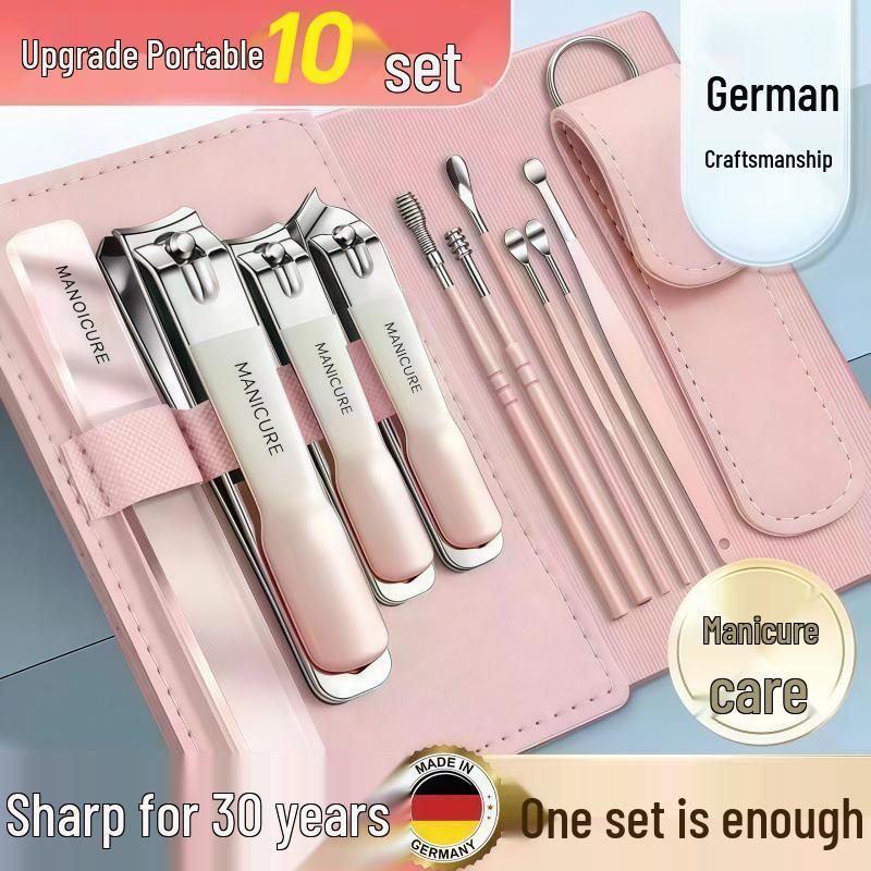 Portable 10-Piece Nail Clipper and Manicure Set with Ear Pick