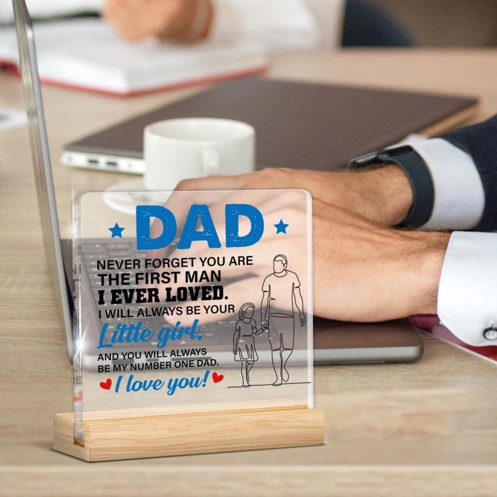Dad Gift From Daughter, Gifts for Father Fathers Day Birthday, Dad Clear Acrylic Desk Decorative Sign Home Office Desk Decor