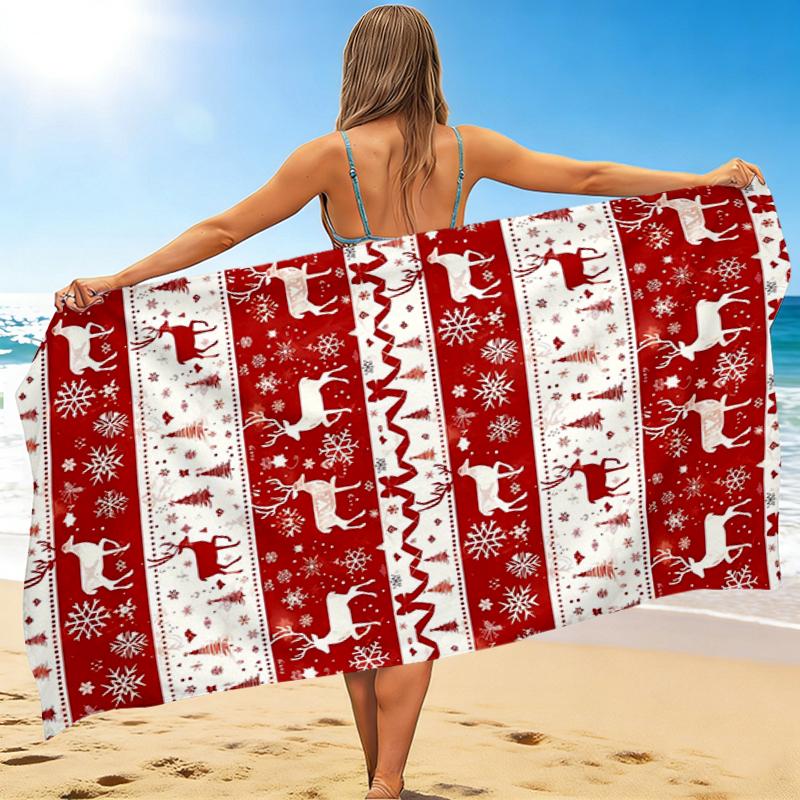 1Pc Christmas Deer Beach Towel Quick Dry Multiuse For Beach Pool Gym Yoga Home Travel Christmas Halloween Xmas Gift S134