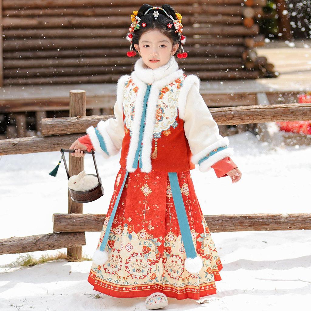 Combinaison d'hiver Tang Hanfu pour bébé fille 2025: Robe chinoise du Nouvel An élégante en coton épais