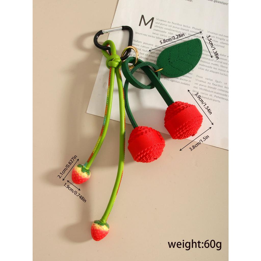 Cross-border European and American pu cherry woven ball pendant keychain fashionable and cute strawberry bag pendant pendant