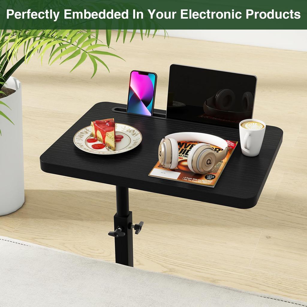 IBUYKE C-Shaped Side Table, Height Adjustable, Fits Next to Bed, Bedside Table, Sofa Table, Compact, Small, Black, JPTVT003B