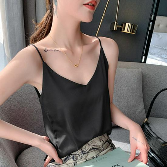 Women's V-Neck Mulberry Silk Camisole - Satin Inner/Outer Wear, Plus Size, Summer Top