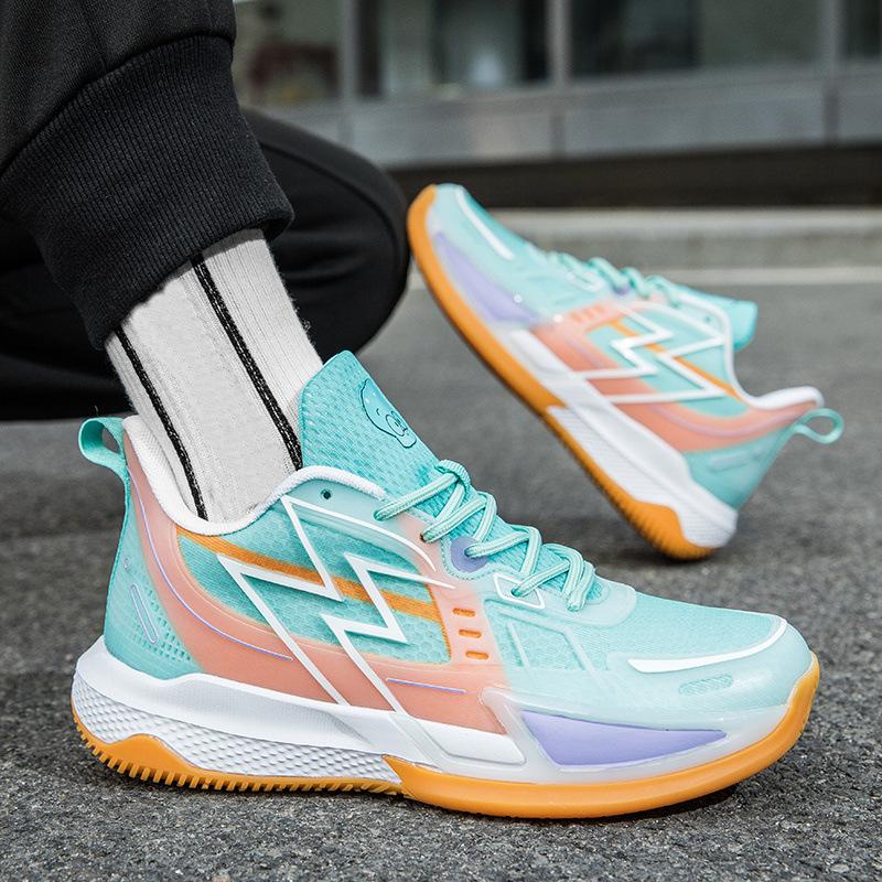 Basketball Shoes Men's and Women's Mesh Breathable Non-slip Wear-resistant Shock Absorption Actual Combat Lightweight Soft Sole Student Fluorescent