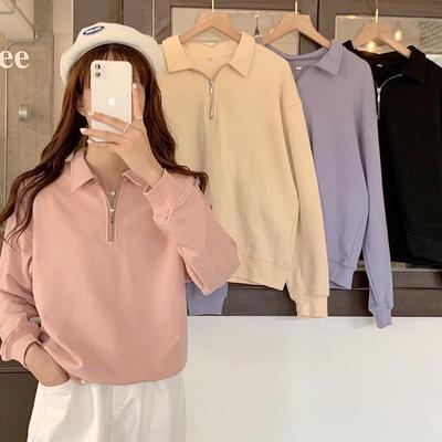 Γυναικείο Φούτερ Harajuku Oversized με Όρθιο Γιακά - Casual Τοπ Στυλ Χονγκ Κονγκ για Φοιτητές