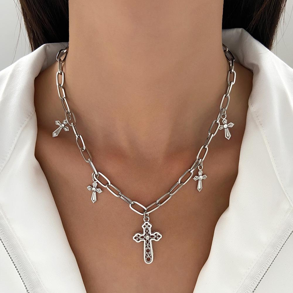 New Arrival Vintage Pearl Cross Pendant Punk Versatile Multi Layered Necklace