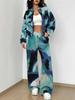 Flame pattern splicing autumn and winter new European and American women's clothing retro pattern printing suit women