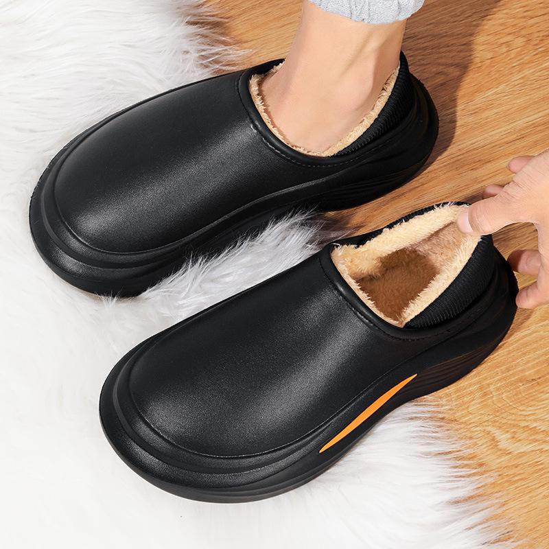 Winter new cotton slippers indoor home velvet thermal shoes waterproof couple non-slip thick-soled fluffy slippers