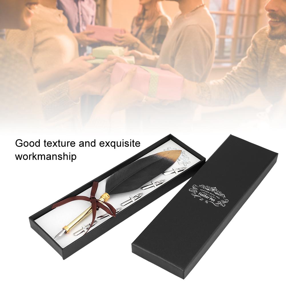 Retro Klassischer Stil Federhalter Set Metall Kalligraphiefeder Geschenkbox für StudentSchwarz