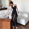 French Irregular Mesh Splicing Dress Women's Summer Pure Desire Wind Royal Sister Black Temperament Sexy Waist Long Dress