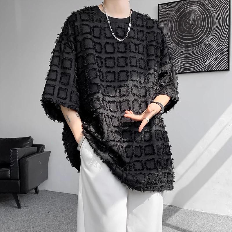 Прохладная летняя футболка большого размера мужская забавная футболка в стиле Харадзюку уличная одежда в стиле хип-хоп свободные футболки с половиной рукава мужские 2XL чёрный 1629₽