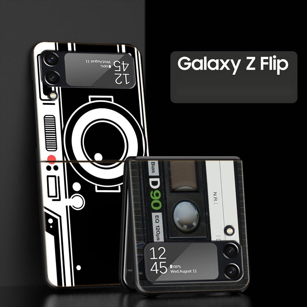 Z Flip 4 Phone Case for Samsung Galaxy Z Flip 3 5G ZFlip3 Flip3 Zflip Flip4 Black Hard Cover Vintage Tape Camera Gameboy Shell