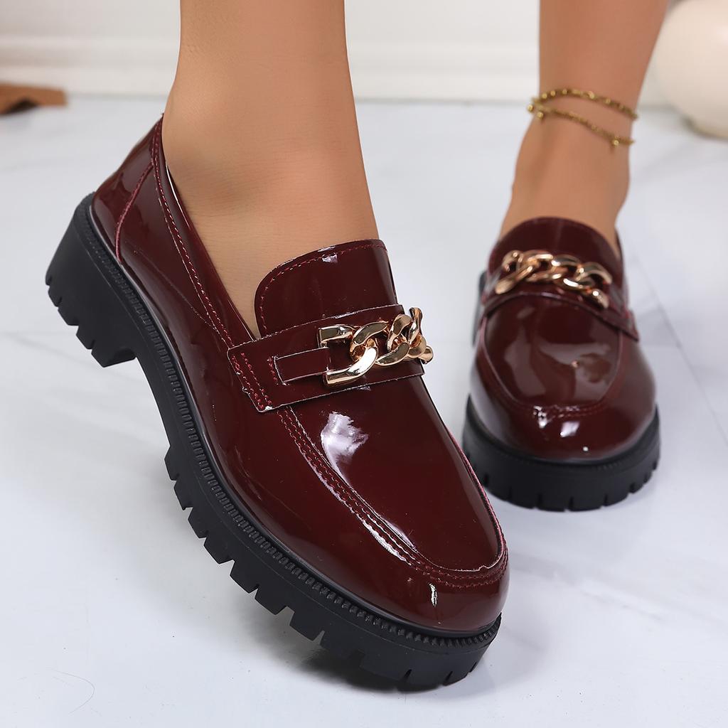 Damen Mokassins Trendige Britische Stil Flache Schuhe Damen Dicke Absätze Retro Leder Schuhe für Damen Runde Spitze Frühling Herbst Sneaker