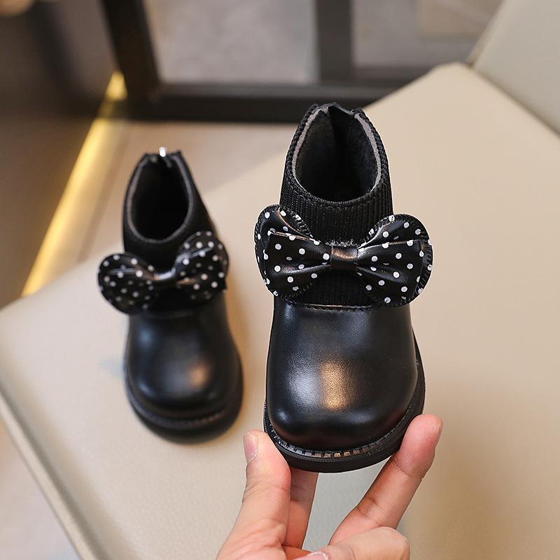 Bootie winter new girl bow leather boots