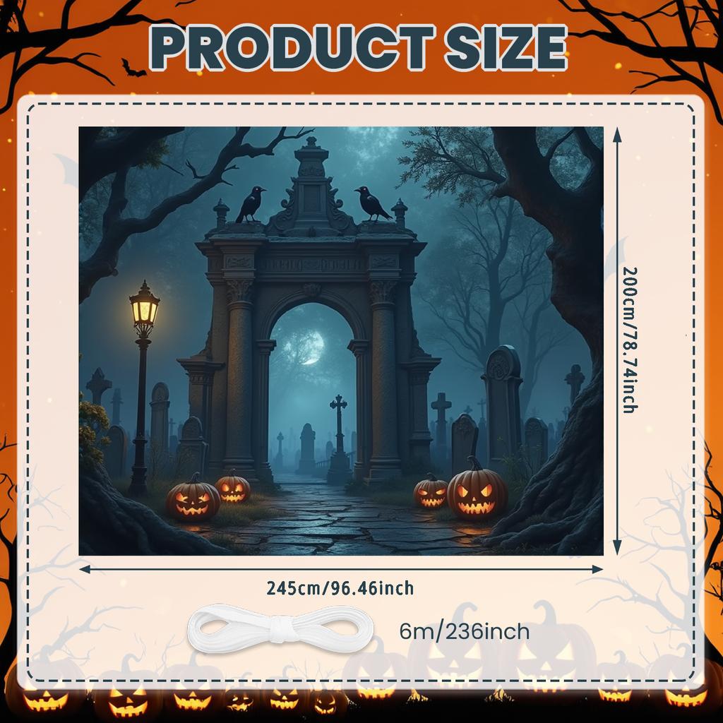 Halloween Decor Outdoor Suitable Graveyard Scene Halloween Banner LED Light Haunted House For Event Background Outdoor Event
