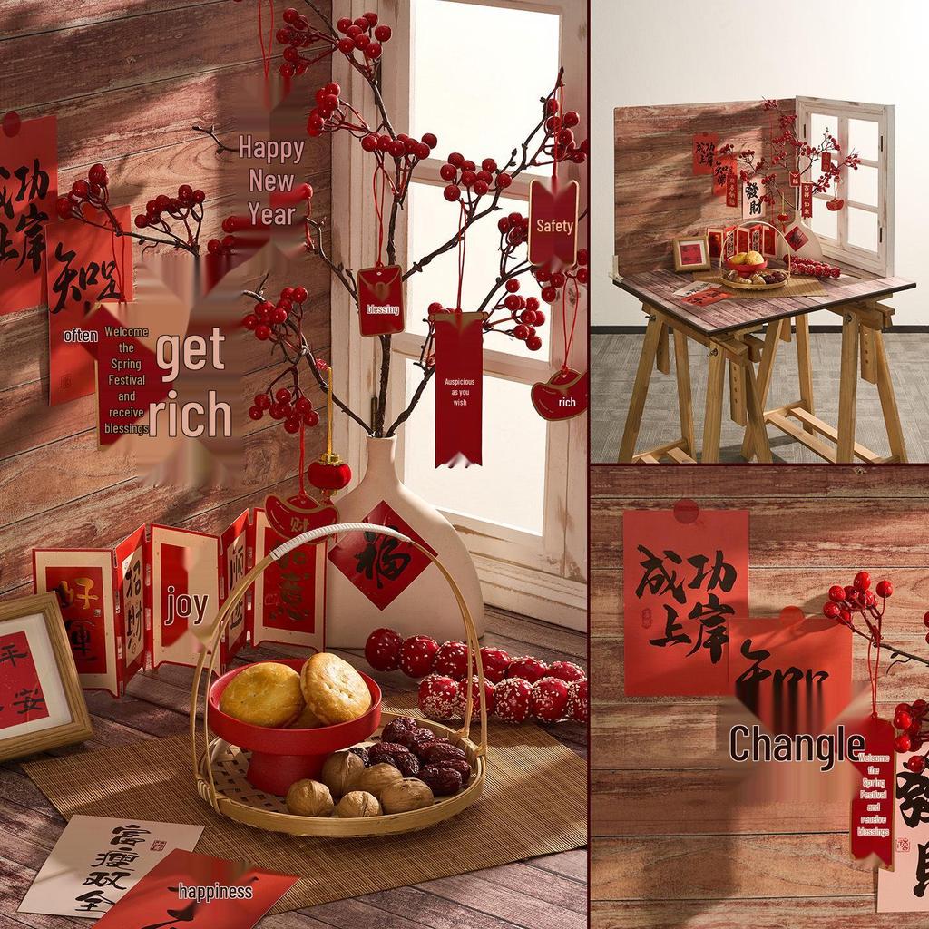 2026 New Year Retro Food Photography Scene Setup with Chinese-Style Props