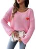 Valentine's Day Heart Embroidery One-Shoulder Pullover Sweater for Women