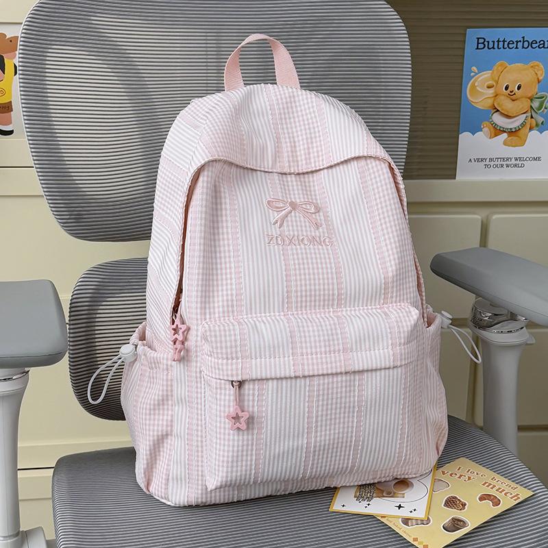 Schoolbag small fresh Mori striped backpack women's 1011 new simple casual lightweight large-capacity student school bag