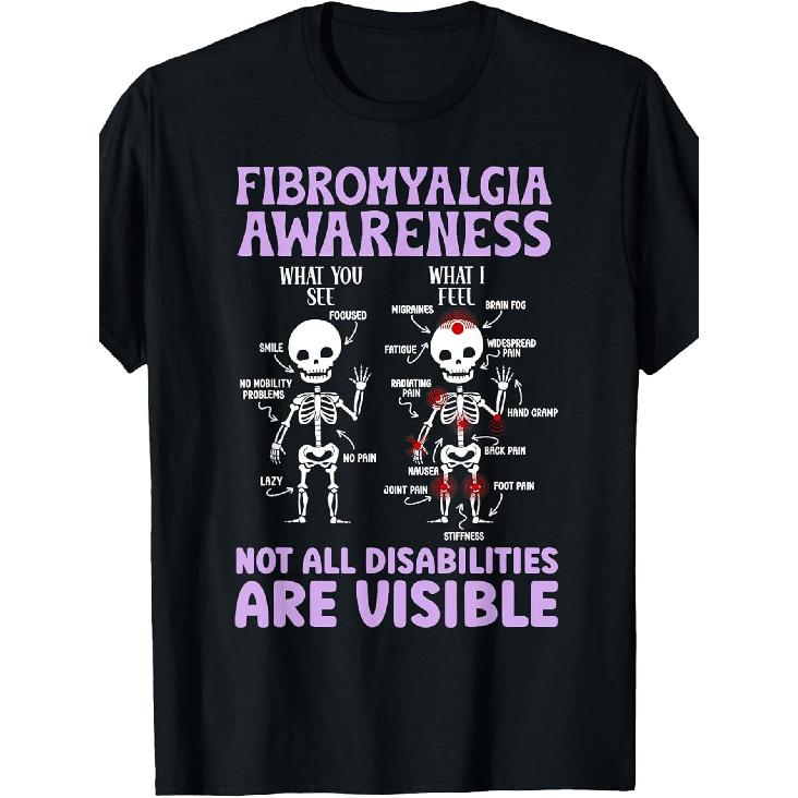 Fibromyalgia Awareness Fibromyalgia Warrior Fibro Warrior T-Shirt Funny Crew Neck Tee with Stylish Print Casual And Comfortable Travel Clothing for S чёрный