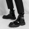 Men's Shiny Leather Platform Ankle Boots with Buckle - Pointed Toe, High Top, Plus Size, Formal Casual