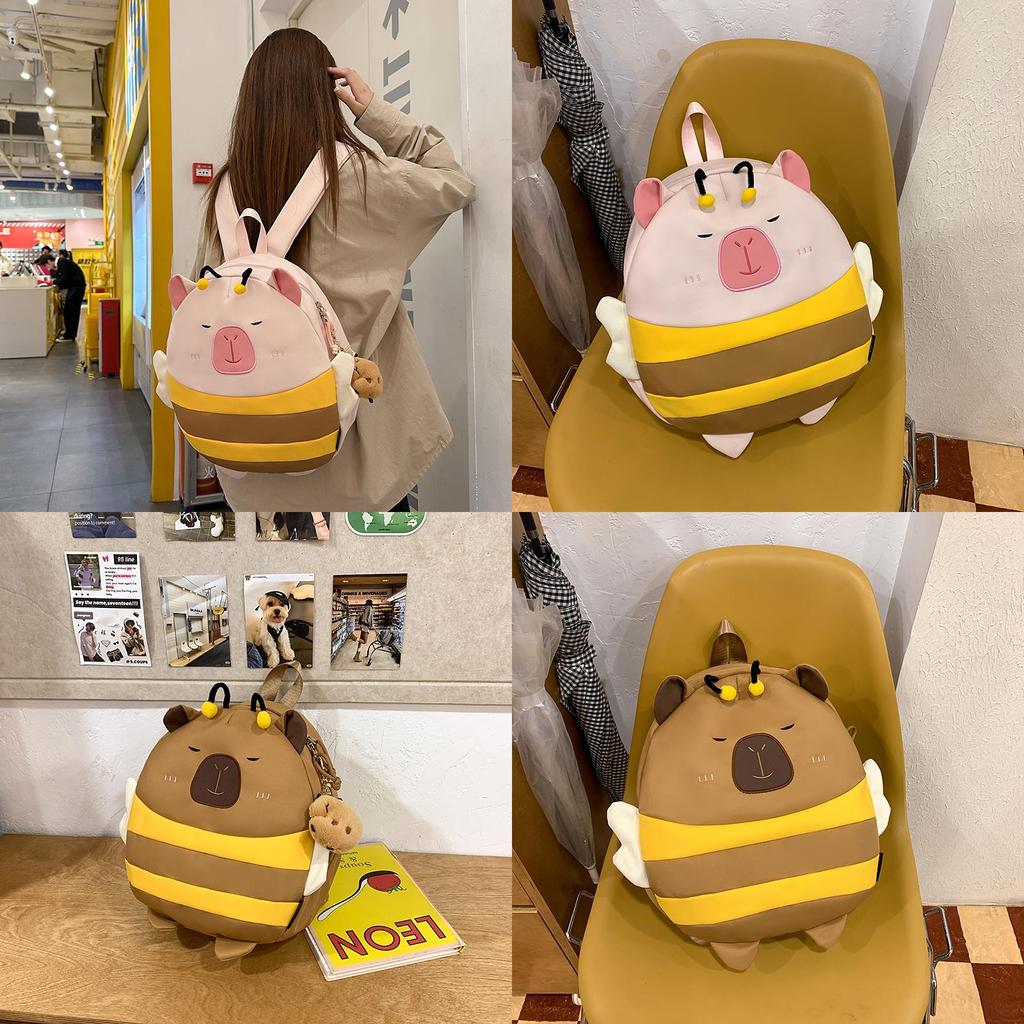Nylon Cute Honeybee Backpack With Embroidery For Casual Travel And Student Use