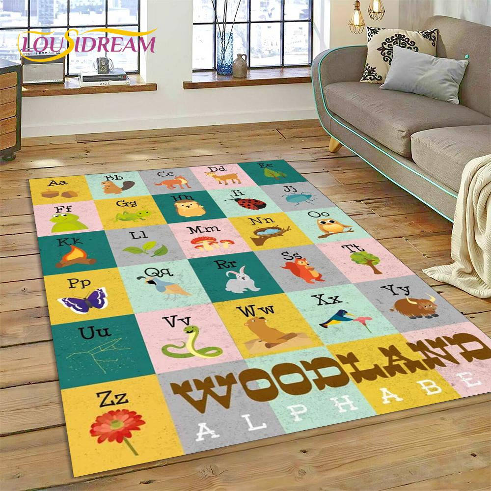 ABC Alphabet Kinder Krabbeln Frühe Bildung Cartoon Kinder Spielzimmer Bereichsteppich, Teppich für Wohnzimmer Schlafzimmer Sofa, Rutschfeste Matte