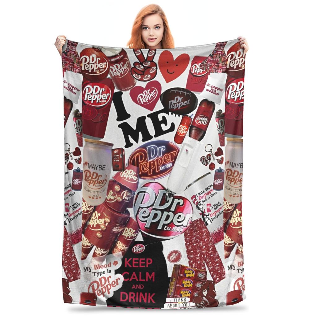 Dr Pepper Ribbon Blanket Flannel Summer Air Conditioning Drink Portable Warm Throw Blankets for Home Couch Plush Thin Quilt
