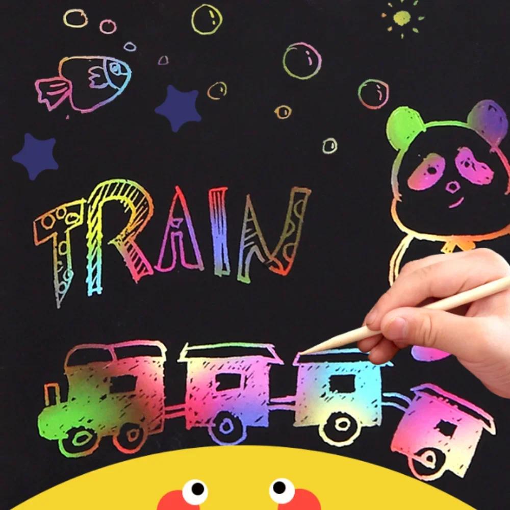 Kratzbild-Malbuch mit Regenbogen-Kratznoten, magischem Malpapier und Stift für Kinder, Bastelspielzeug, Geschenkidee für Kinder