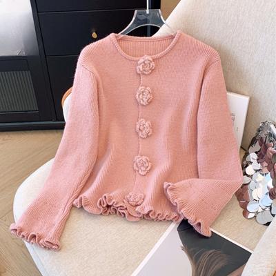 Herbst Neue 3D Blume Unregelmäßige Strickjacke Frauen Pullover Langarm Vintage Gestellte frauen Pullover Tops Elegante Winter Mode Casual Strickjacken 24618