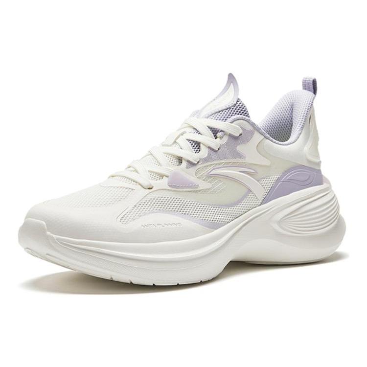 New Anta Leaf 3.0 Cushioning Wear Resistant Low Top Sprint Running Shoes Women's Ivory White Purple 922315520-6