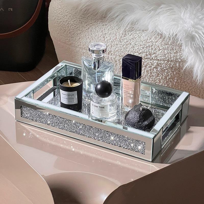 Cosmetic Storage Box Desktop Skin Care Product Dressing Table Perfume Tray Entrance Key Storage Rack Diamond-encrusted