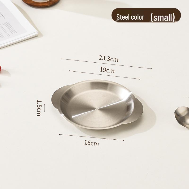 

Корейская тарелка из нержавеющей стали с двумя ручками для пасты и закусок