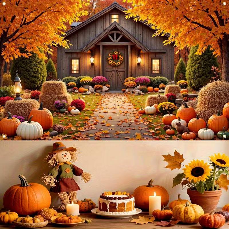 2D Fall Pumpkin & Scarecrow Backdrop Photography Background Banner 47.2x31.5inch/120*80cm
