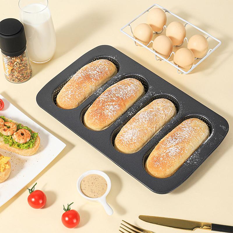 Dot Bun Pan, Perforated Carbon Steel Non-Stick Hotdog Bun Mold Bread Forms Crispy Mini Baguette Sandwich Baking Tray For