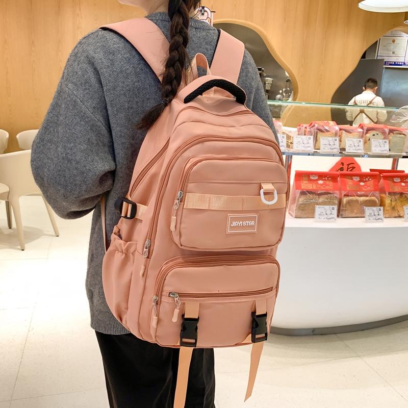 Solid Color Schoolbag Female Backpack Student Large Capacity Backpack