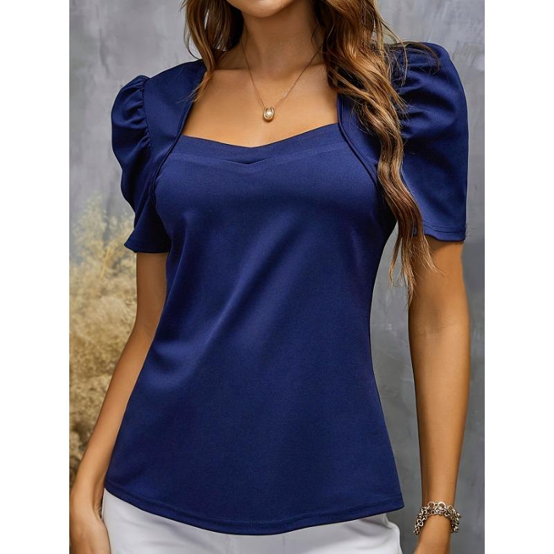 Women's Summer Solid Colour Elegant Bubble Sleeve Top
