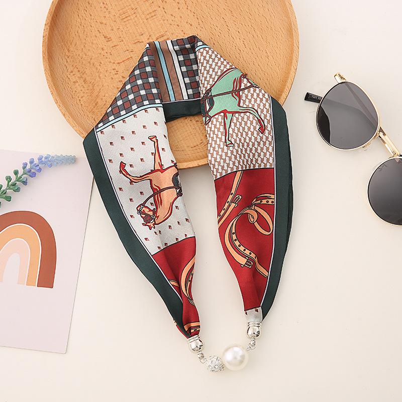 

Корейський стиль шовковий шарф-намисто: Перлова підвіска, магнітна застібка, жіночий тонкий чокер