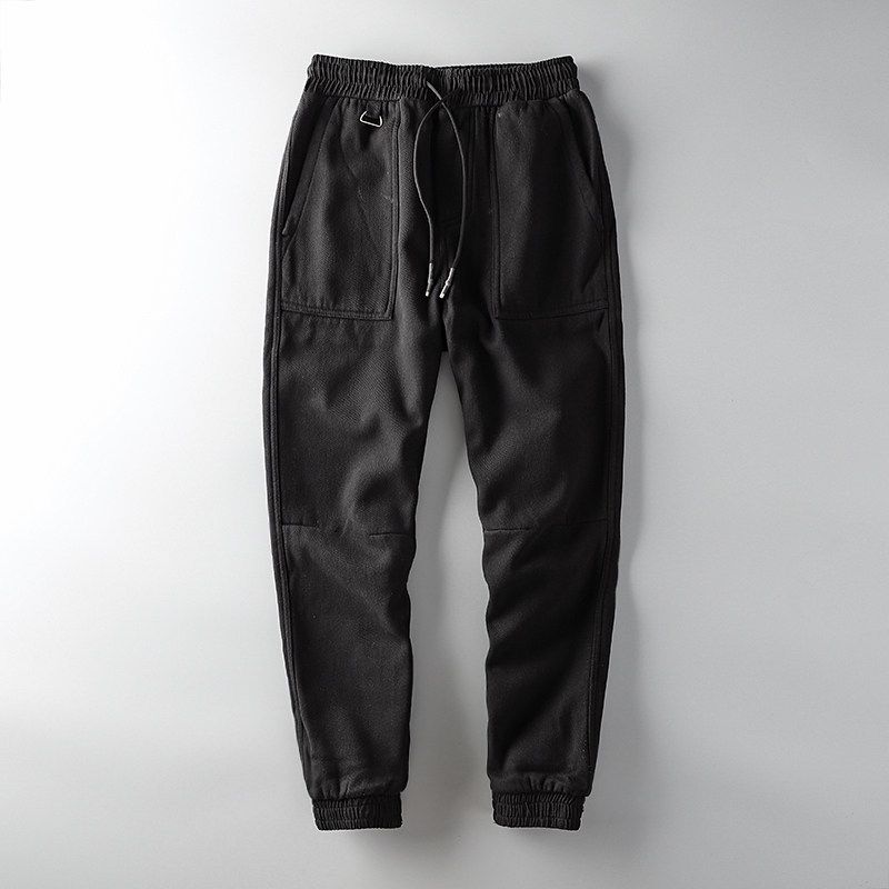 Cattle Goods Winter Fleece-Lined European and American Original Cargo Pants Black M