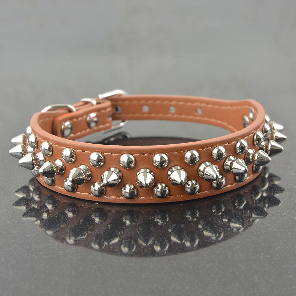 Pet Dog Rivet Collar Spiked Studded Strap Faux Leather Buckle Neck Collar 2.5cm Width