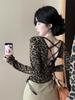 Chic Leopard Print Open-Back Tie-Up Long-Sleeve T-Shirt for Women - Autumn Edition