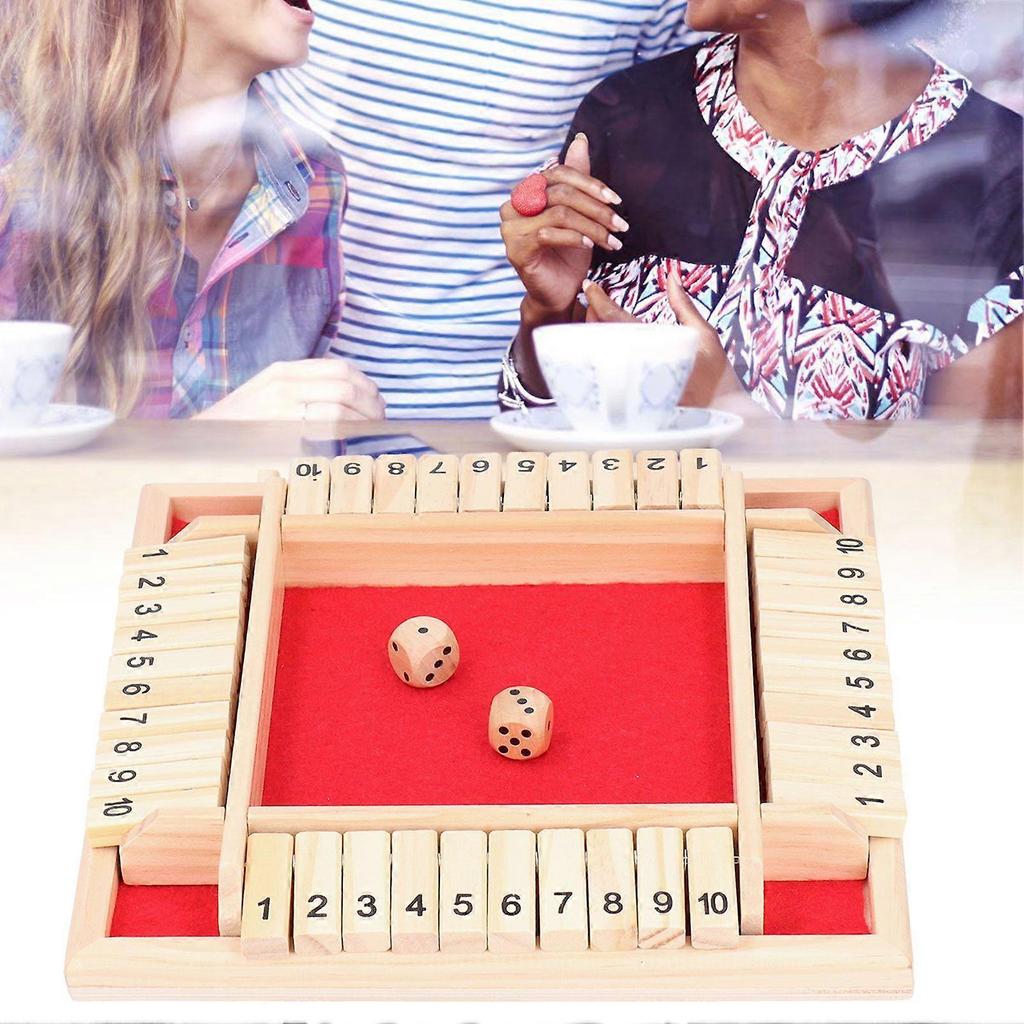 Wooden Number Board Dices Game Set Toy for 4 People KTV Pub Bar Party Supplies PropRed