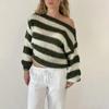 Beiläufige Gestrickte Gestreifte Pullover Frauen Lose Off Schulter Slash Neck Langarm Weibliche Pullover 2024 Herbst Dame Straße Jumper